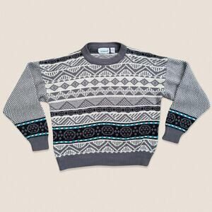 Vintage Grandpa Sweater Ski‎ Fair Isle Crewneck Snowdrift Size Medium